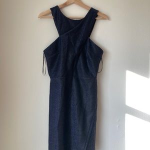 TOPSHOP Asymmetrical Navy Midnight Sparkly Blue Mini Cocktail Dress